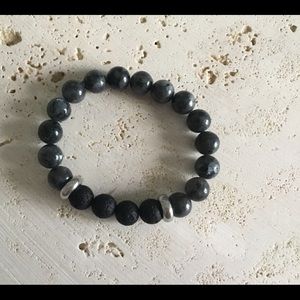 Handmade! Larvaikite & lava bead bracelet for men.